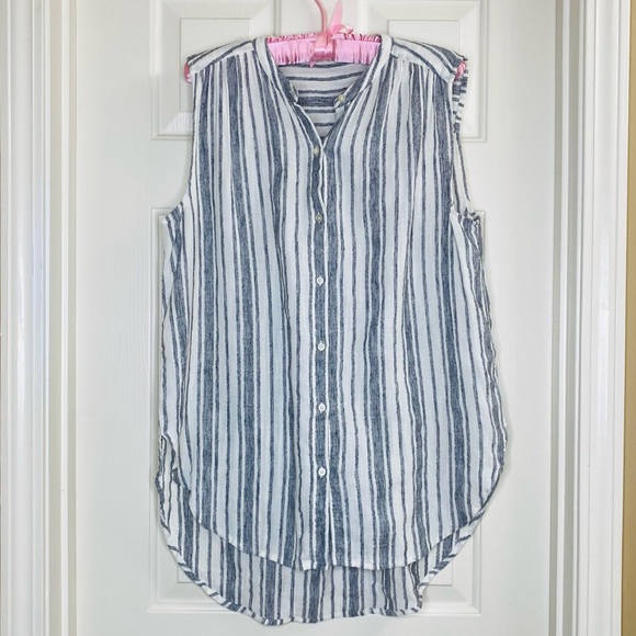 Lucky Brand Women’s Striped Button Up Sleeveless Shirt Size L - Picture 5 of 10